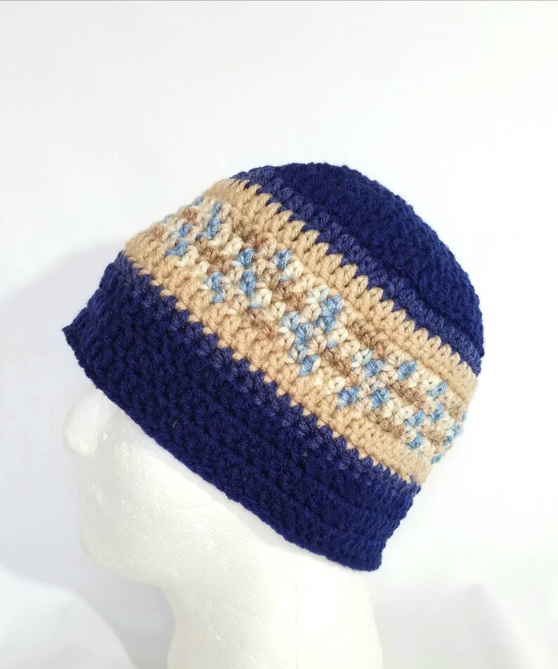 Skull Cap Men/'s Accessories Men/'s Navy Blue /& Brown Beanie Adult - Men/'s Crochet Blue Beanie 22-24 Men/'s Crochet Brown Beanie