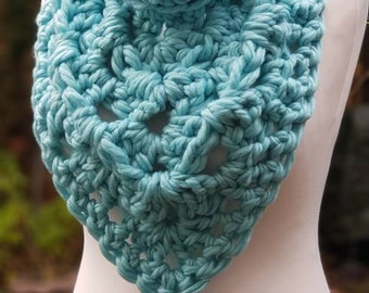 Hand made oversized  crochet bandana cowl, granny square shawl style scarf neck warmer kerchief cowl triangular scarf