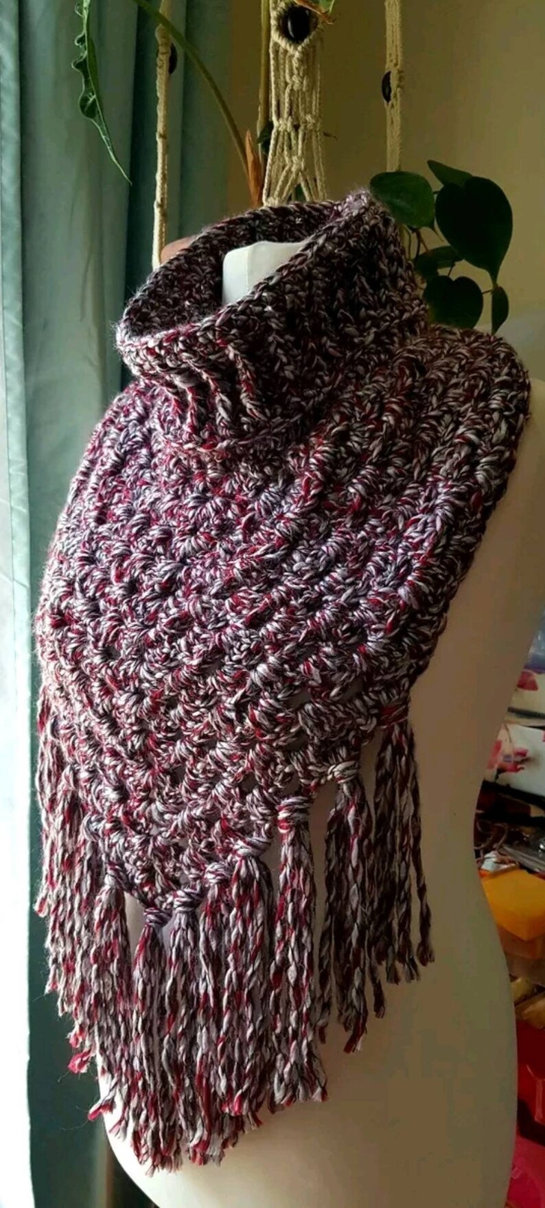 Hand Max 43% OFF made crochet half bandana cowl style square scarf granny shawl