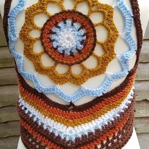 Boho crochet mandala sleeveless cardigan,  waistcoat, pixie vest,  forest jacket.