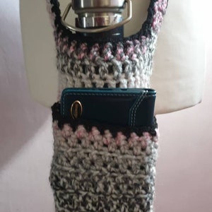 Handmade crochet cross body bottle holder with pocket for wallet or mobile phone
