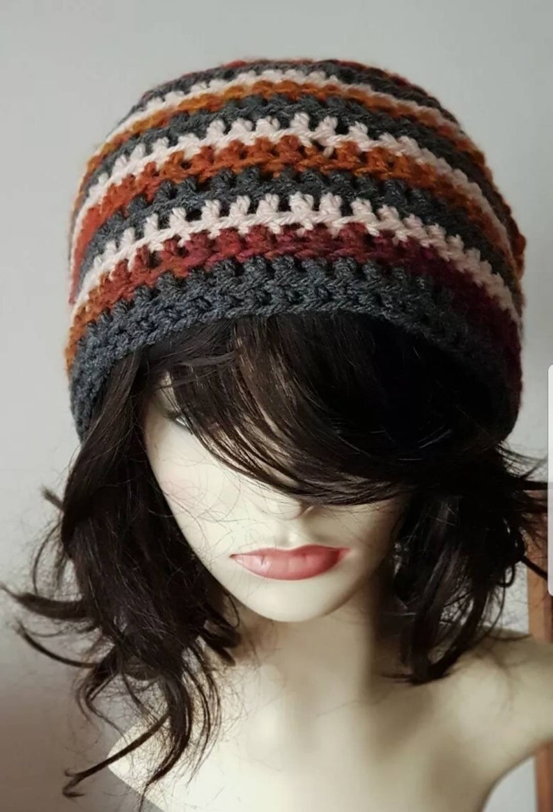 tam boho beanie hat Aran autumn leaf colours Slouch hat crochet spiral hat