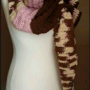 Hand made crochet cowl scarf with beaded tassel. neck warmer , infinity triangular scarf