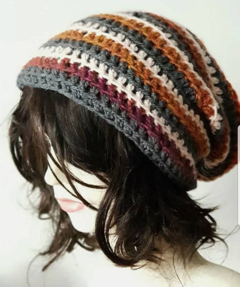 tam boho beanie hat Aran autumn leaf colours Slouch hat crochet spiral hat