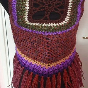 Handmade Boho landscape   sleeveless mandala cardigan,  vest, jacket. Crochet tree waistcoat  .  eco clothes size small