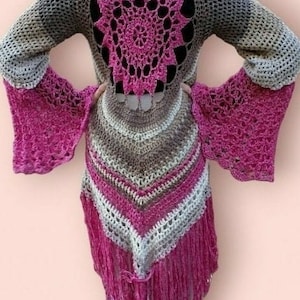 Handmade Boho crochet mandala cardigan,  waistcoat, pixie forest fae vest jacket. 100% cotton. Whimsical  bell sleeves coat.