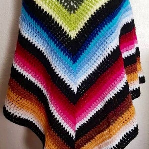 Handmade  crochet ladies poncho. Free size. Vintage 1970&#39;s style poncho .acrylic Aran , bright ombre colourway.