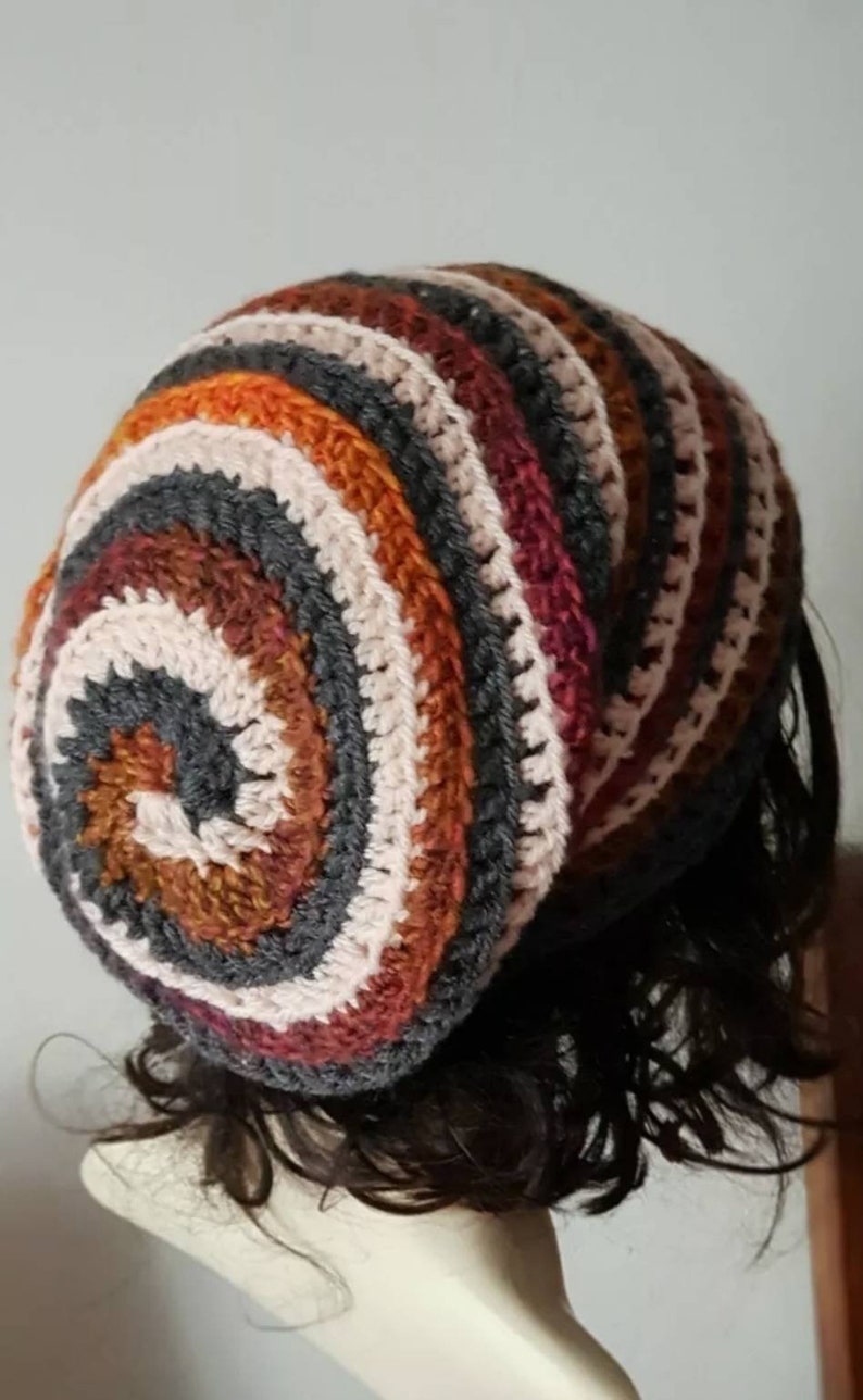 tam boho beanie hat Aran autumn leaf colours Slouch hat crochet spiral hat