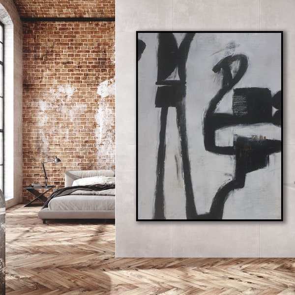 Black and White Abstract Painting: Modern Texture Art (Unstretched)