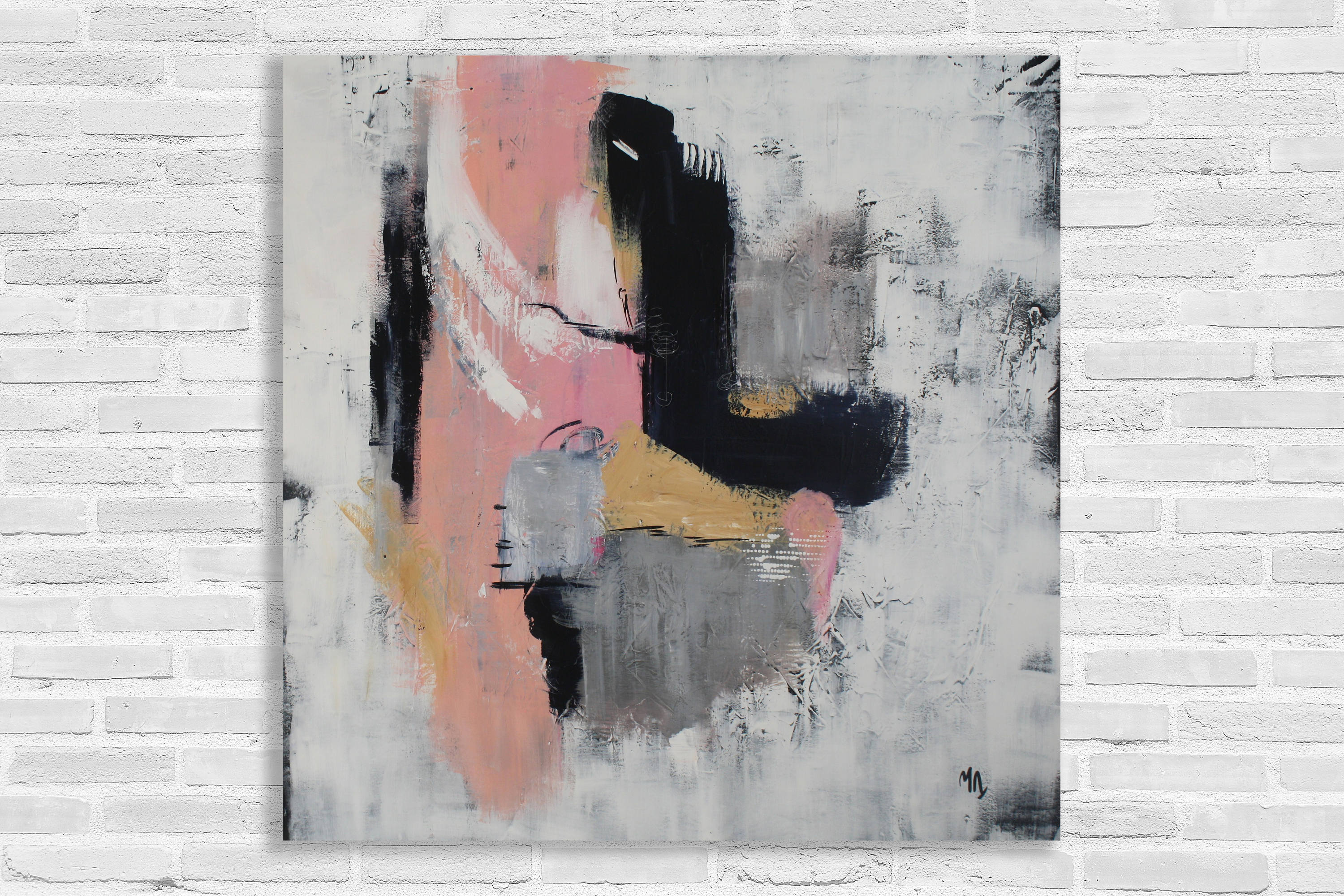 Large Pink Abstract Painting / Pink and Grey Abstract Art / Etsy