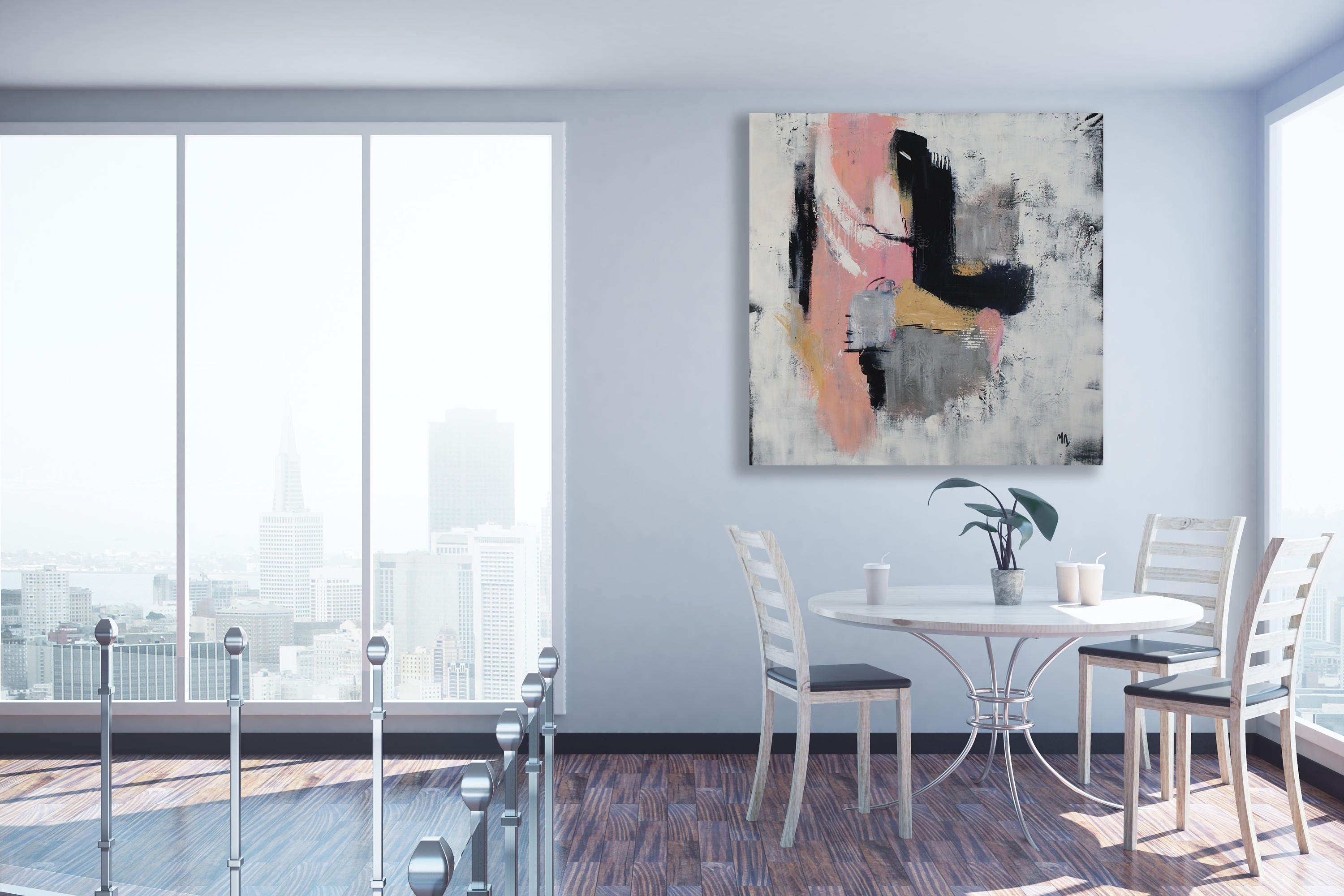 Large Pink Abstract Painting / Pink and Grey Abstract Art / Etsy