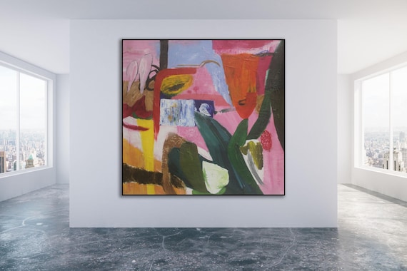Colorful Abstract Flower Garden Painting: Unframed Canvas