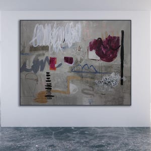 Title: &quot;Flicker&quot; / Large Taupe Abstract Painting / Large Modern Art / Large Taupe Modern Art / Taupe and Magenta Painting