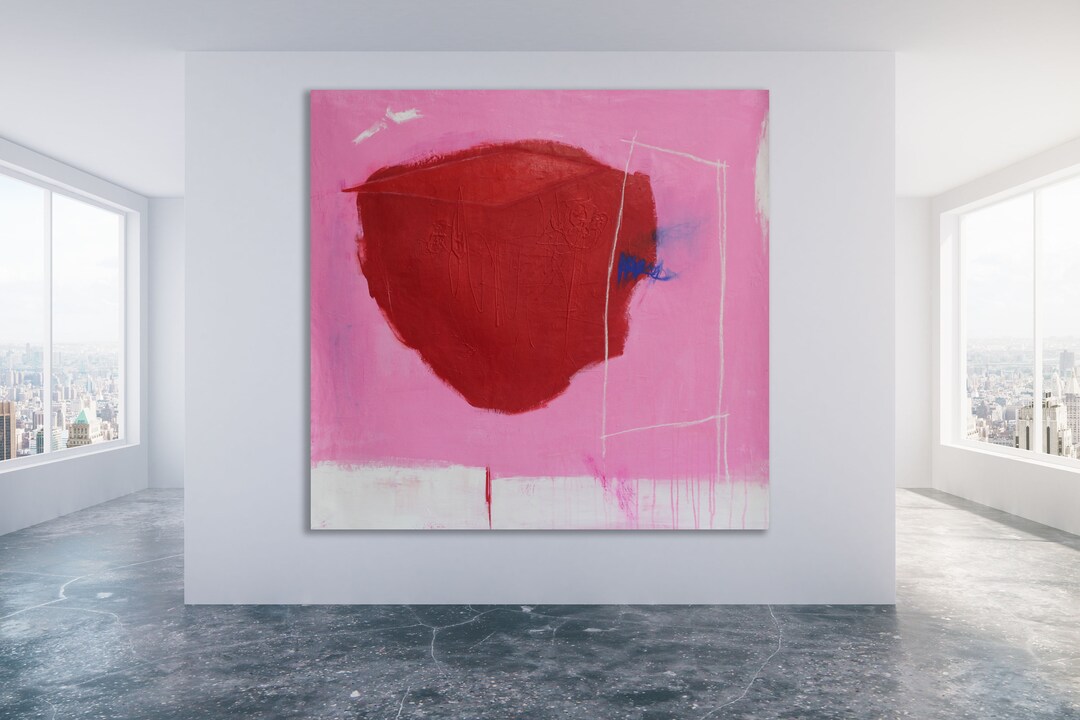 Title lady in Red / Red and Pink Abstract Painting / Large Red and