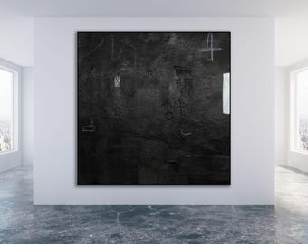 Black Textured Abstract Painting: Large Modern Art, Unframed