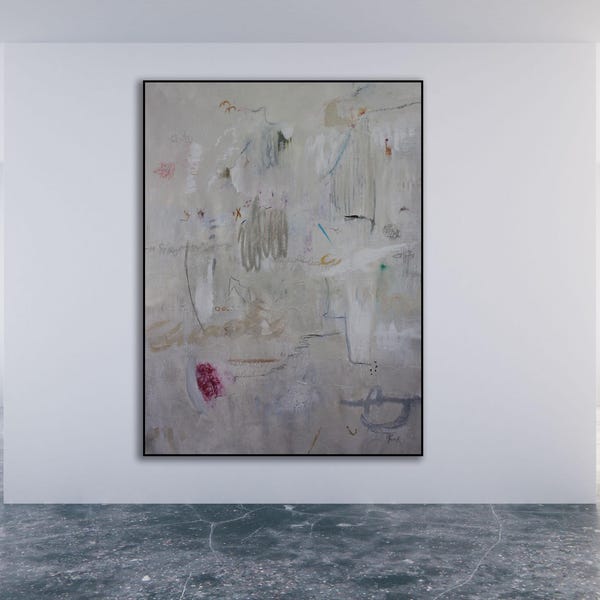 Cream Abstract Painting / Taupe and Cream Abstract Painting, "Stilettos and Roses", Unstretched Painting