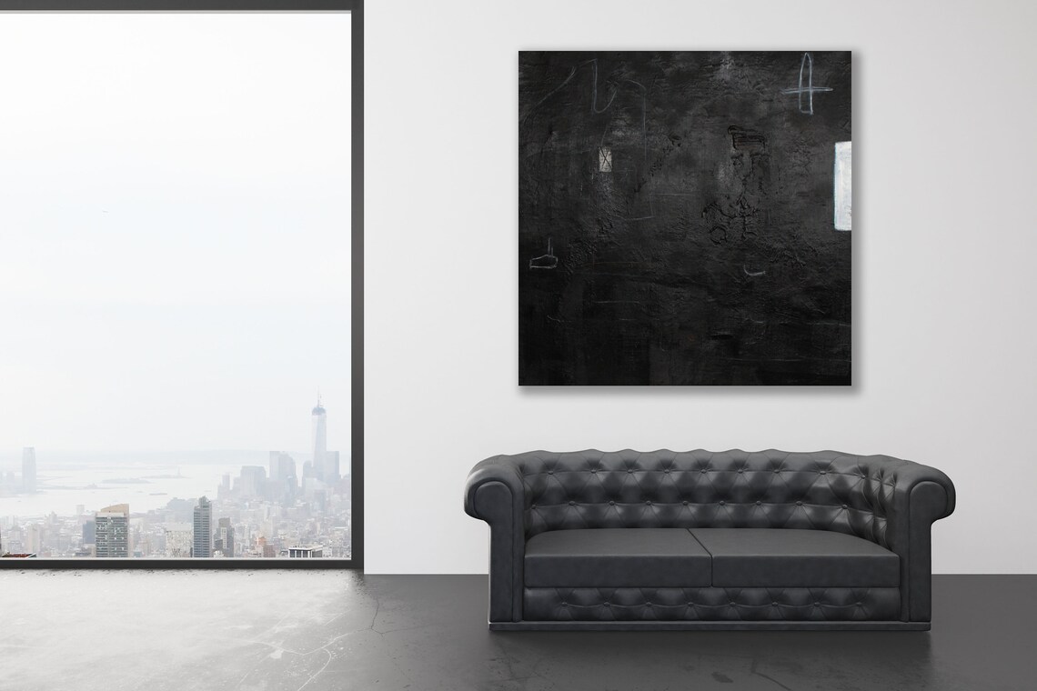 Black Abstract Art / Black Painting / Large Black Art / Black Etsy