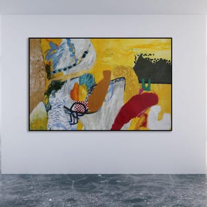 Colorful Abstract Painting: &quot;Picnic with the Wilds&quot; Unstretched Canvas