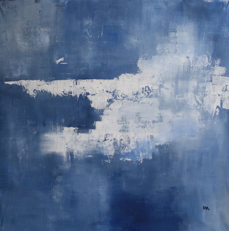 Blue and White Abstract Painting / Blue and White Art / Large Etsy