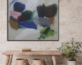 Large Earth Tones Abstract Painting / Blue and Green Abstract Painting / Large Contemporary Abstract Art / Earth Tones Abstract Painting