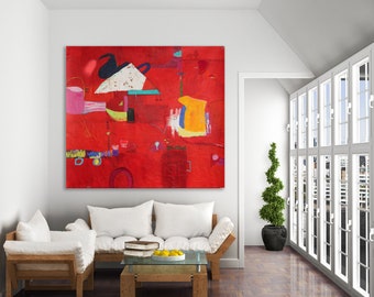 Title: "Polka Dot Bikini" / Red Abstract Painting / Modern Art / Red Art / Red Painting / Colorful Painting / Colorful Abstract Art