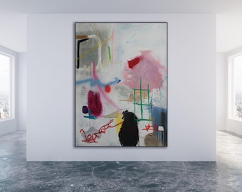 Large Colorful Abstract Painting: "Singed and Soaked," Modern Original Art (Unstretched)