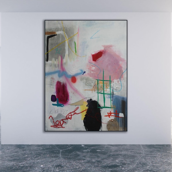 Large Colorful Abstract Painting: "Singed and Soaked," Modern Original Art (Unstretched)