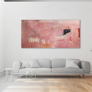 Pink Abstract Painting: Horizontal Modern Art, "Like Gold" (Unstretched)
