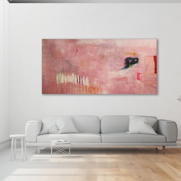 Pink Abstract Painting: Horizontal Modern Art, "Like Gold" (Unstretched)