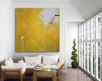 Title: "Nazar" / Yellow Abstract Art / Yellow and White Abstract Art / Pink and Yellow Painting / Large Yellow Abstract Painting