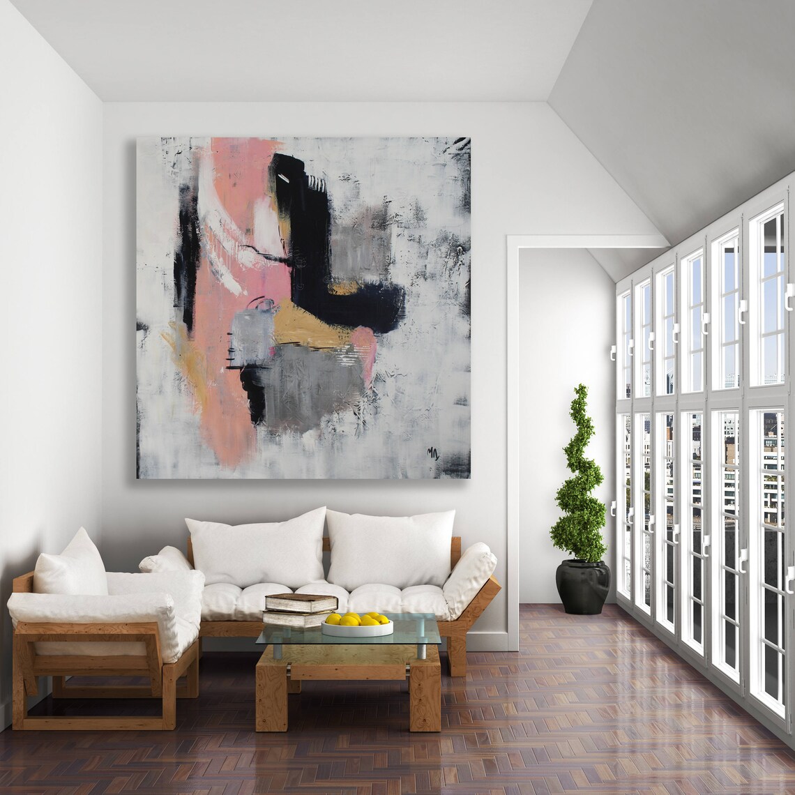 Large Pink Abstract Painting / Pink and Grey Abstract Art / Etsy Canada