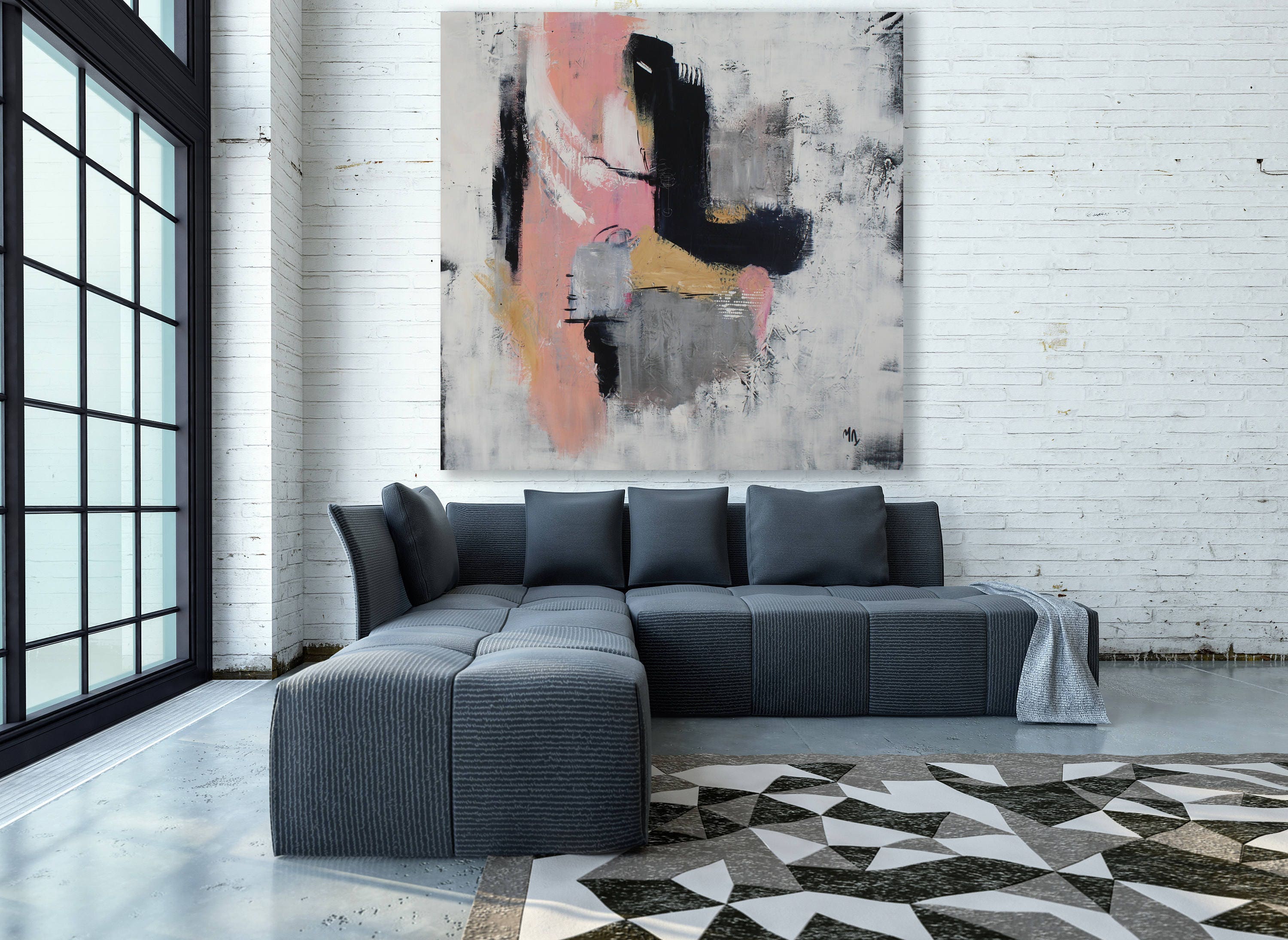 Large Pink Abstract Painting / Pink and Grey Abstract Art / Etsy