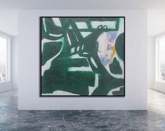 Green Abstract Painting / Green Modern Art / Large Green Abstract Painting / Green and Pink Art / Large Green Art / Original Art