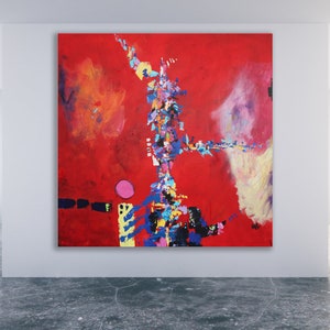 Large Red Abstract Painting: Colorful Wall Art (Unstretched)