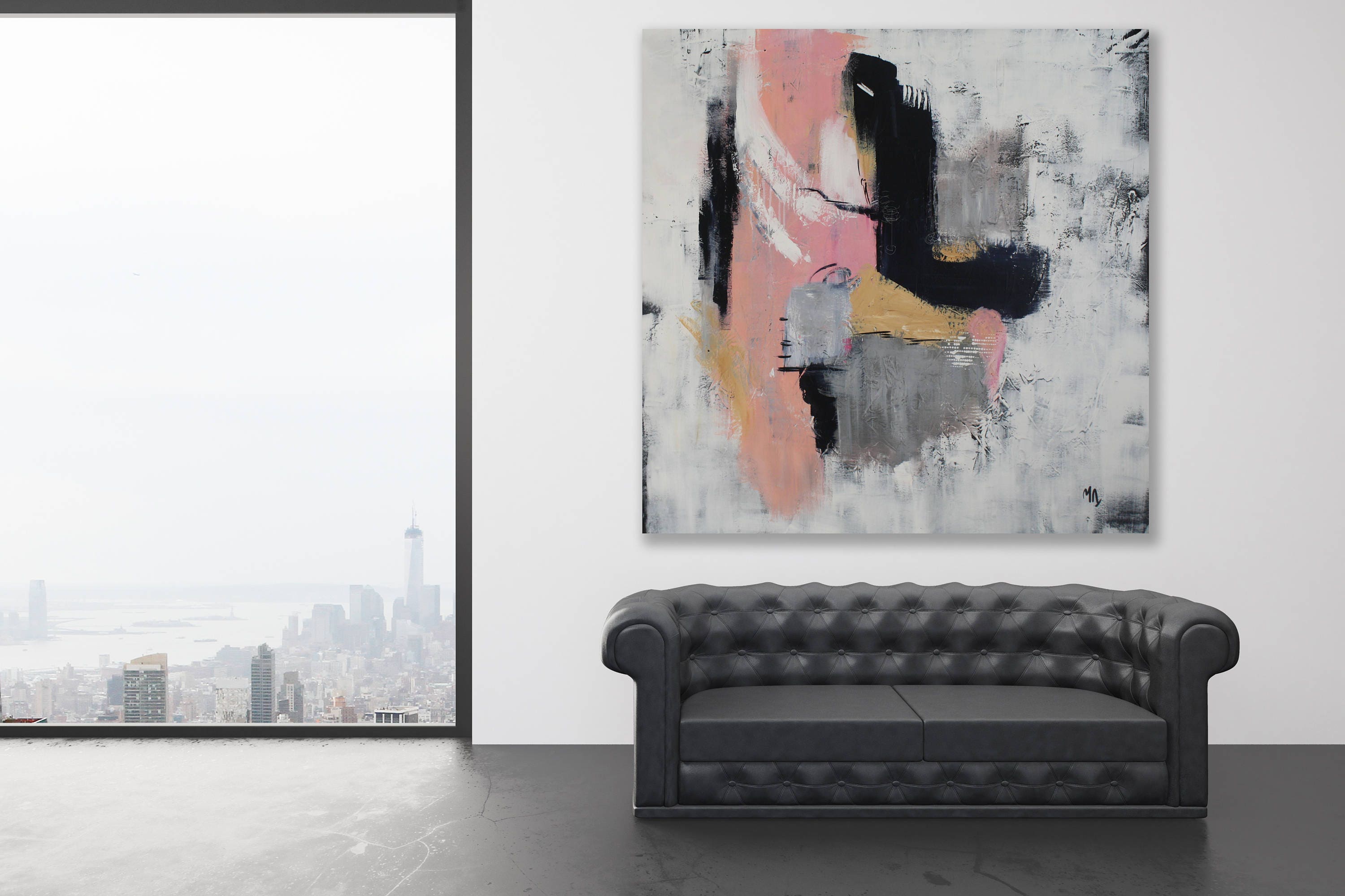 Large Pink Abstract Painting / Pink and Grey Abstract Art / Etsy