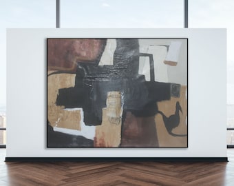 Black and White Abstract Texture Painting: Modern Wall Art (Unstretched)