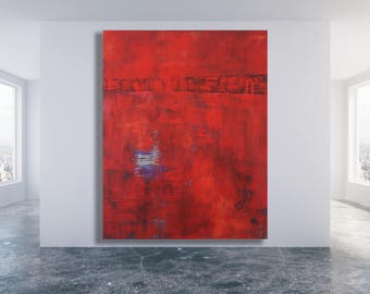 Gran pintura abstracta roja: lienzo original sin estirar