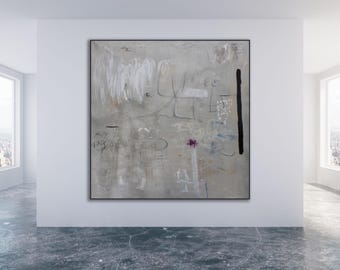 Taupe Abstract Painting: &quot;Live a Little,&quot; Modern White Art (Unstretched/Unframed)