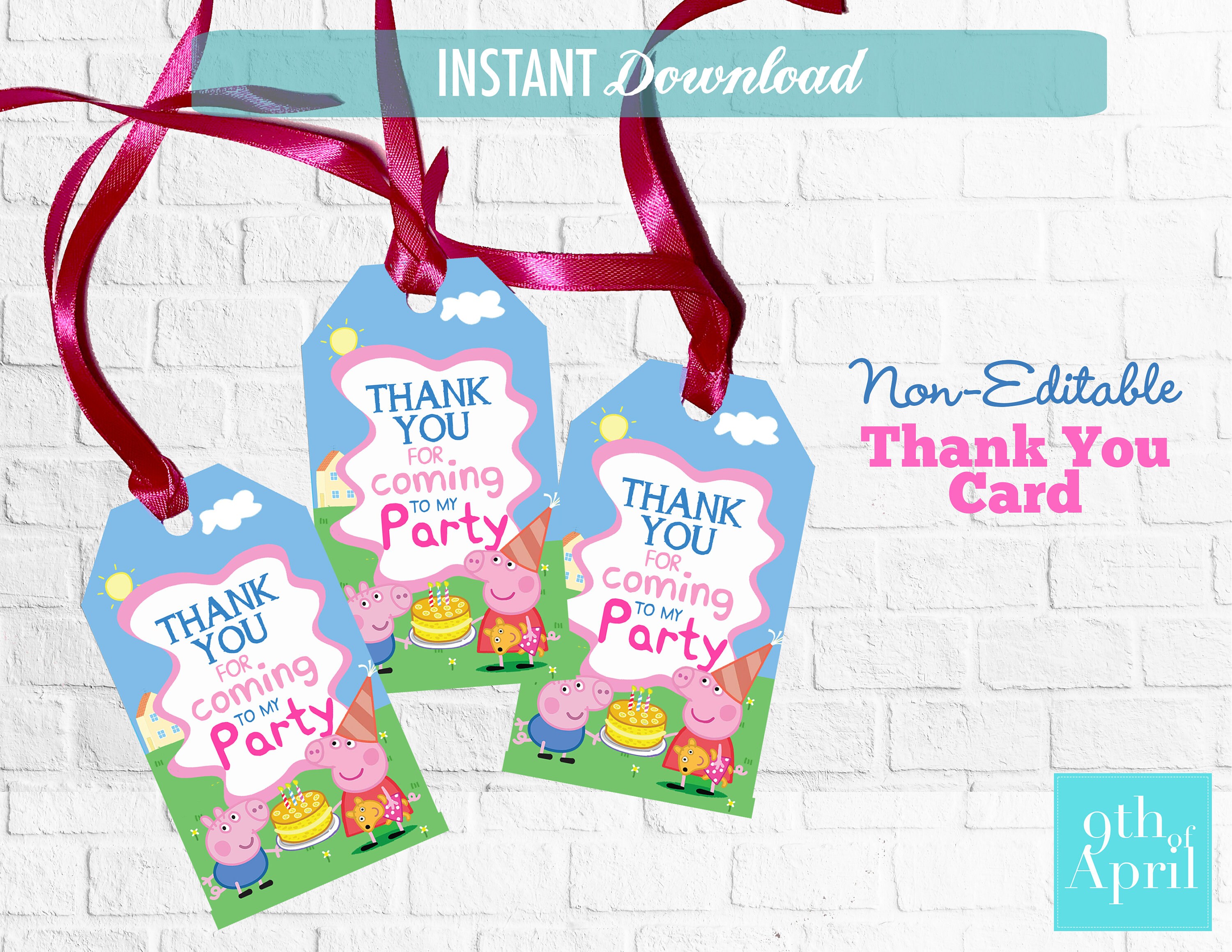 Peppa Pig Thank You Tag // Party Printables // Favor Tag // | Etsy