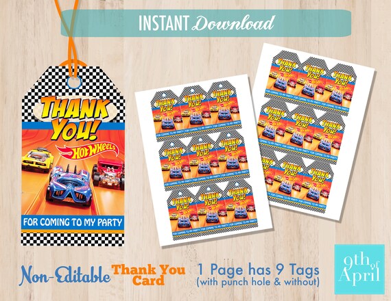 Hot Wheels Thank You Tag // Party Printables // Favor Tag // | Etsy