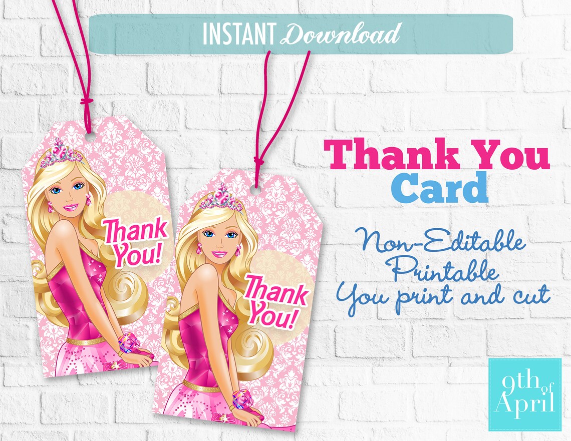 Barbie Thank You Tag // Party Printables // Favor Tag // | Etsy