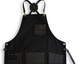 JULIAN - Hairdresser/Barber apron with many leather pockets