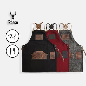 Barber apron, high quality leather, personalized with your logo, perfect barber gift in Black, Gray, Red, Green, Yellow variations - DOM