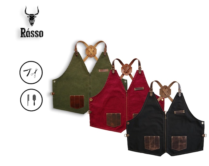 Featured listing image: Stylist vest with leather pockets, premium quality, with your name or logo, perfect fashionable salon gift for hairdresser - PAUL / MARILYN