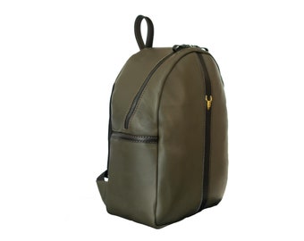 Handmade Full-Leather backpack - Green & Black Leather