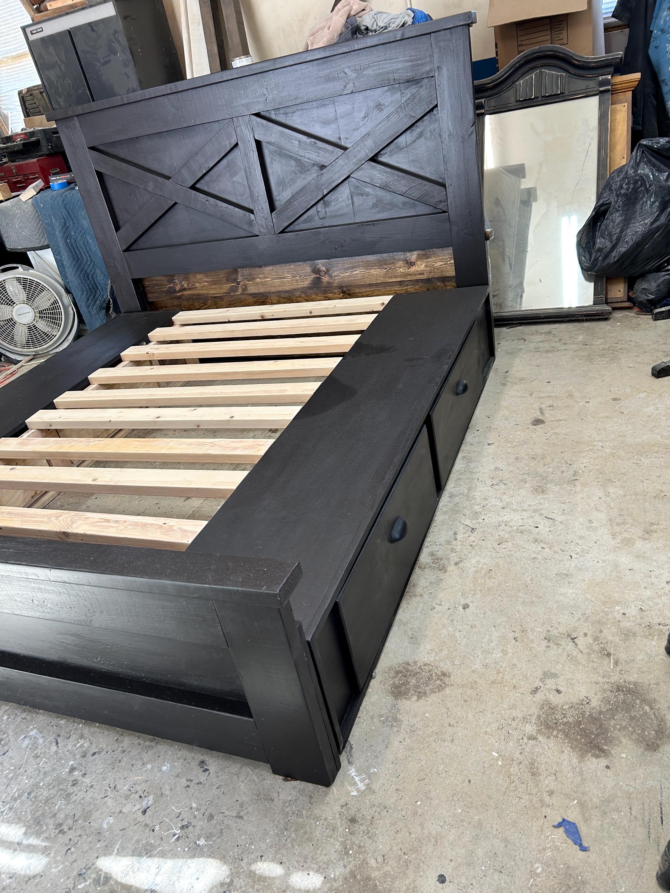 Black King Farmhouse Bed With Storage Underneath - Etsy