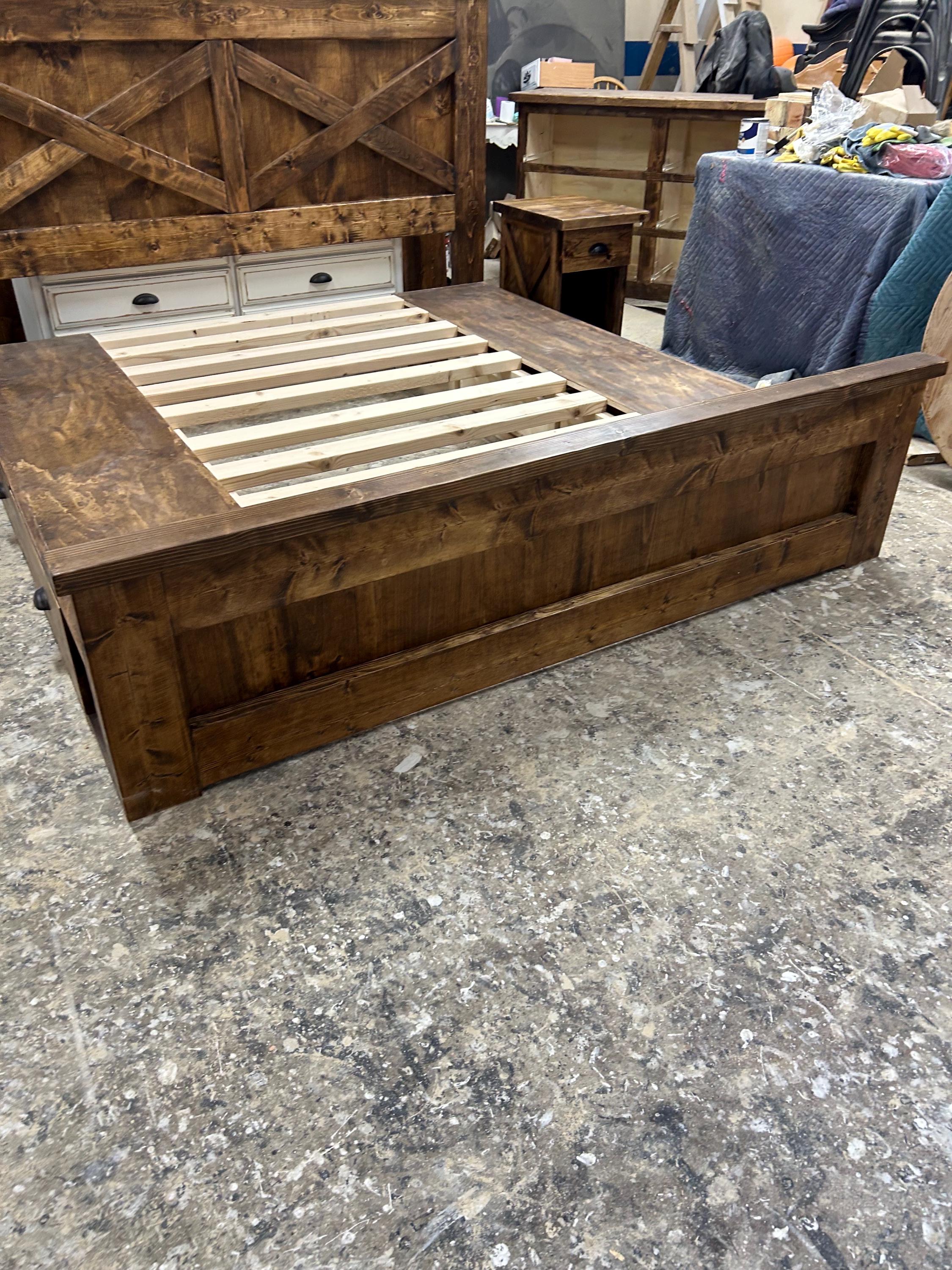 King Size Farmhouse Bed With Storage and a Set of Nightstands - Etsy