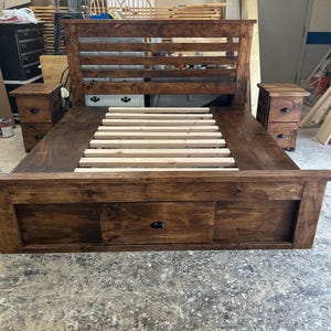 king size farmhouse storage bed with matching nightstands