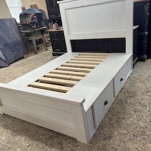 Queen size farmhouse bed with underneath storage