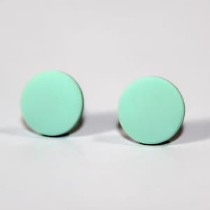 MINT GREEN stud earrings, flat round stud earrings, matte studs, fake gauge, disc stud earrings, clay earrings, gift for her earrings, flat